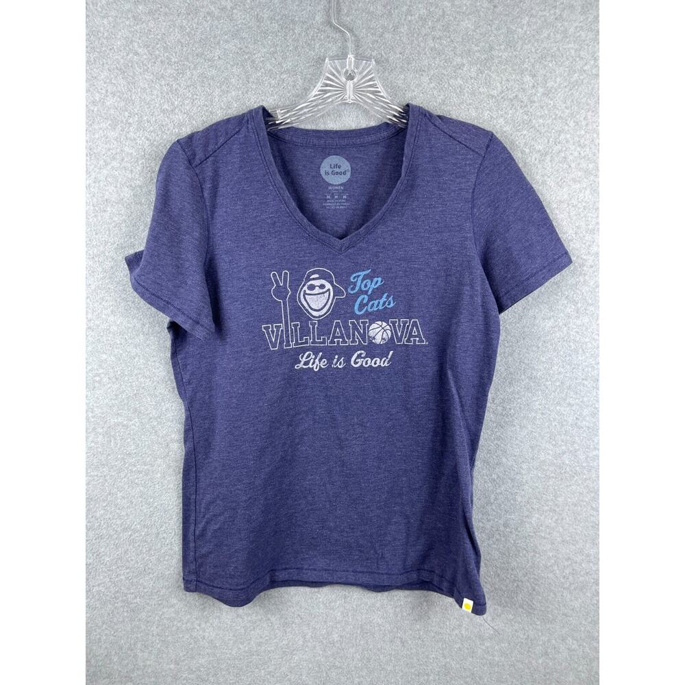 Life is Good Villanova Top Cats Basketball Shirt Women's M Blue Short Sleeve Tee